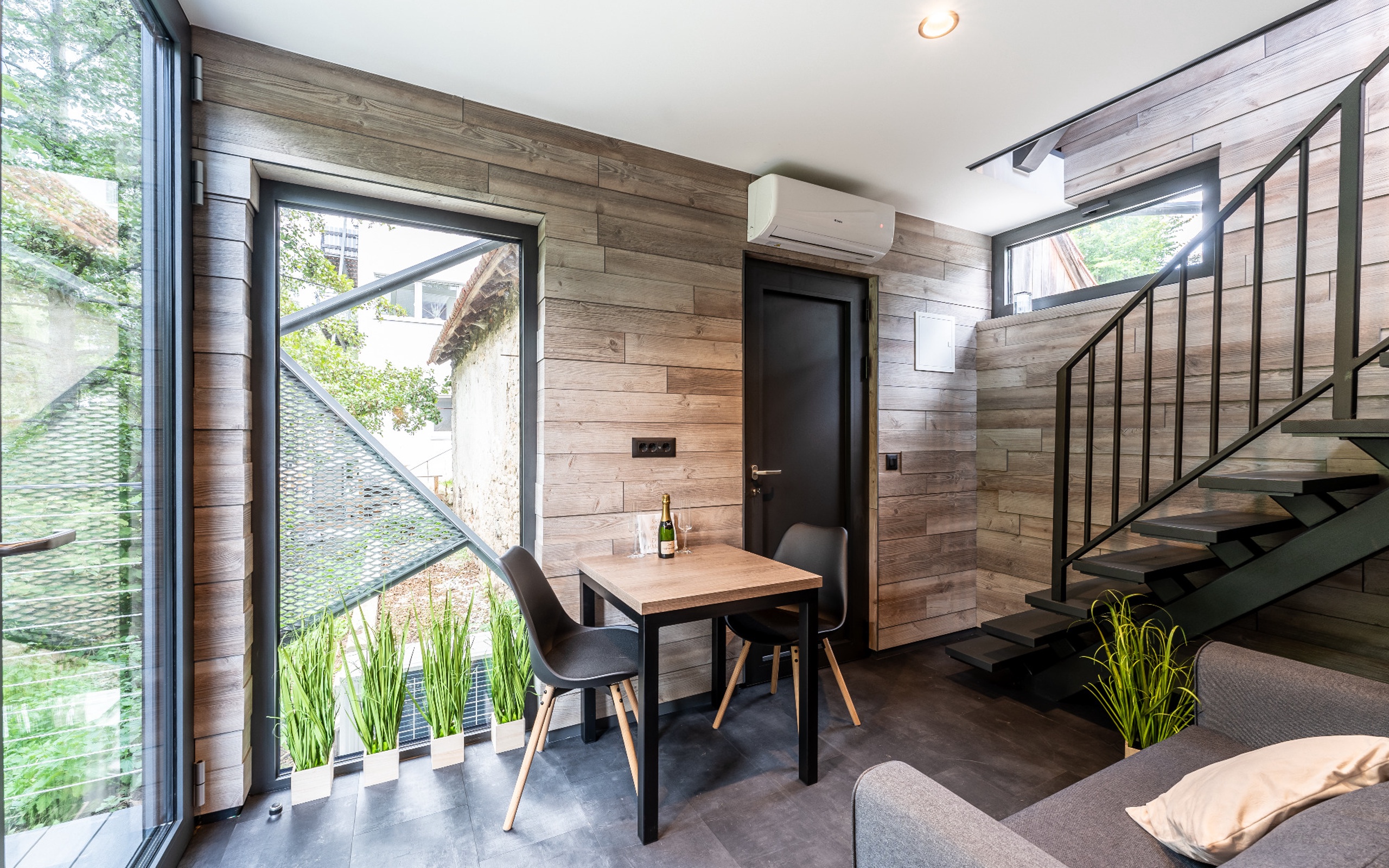 Living area and staircase inside the DQTower in Rottweil