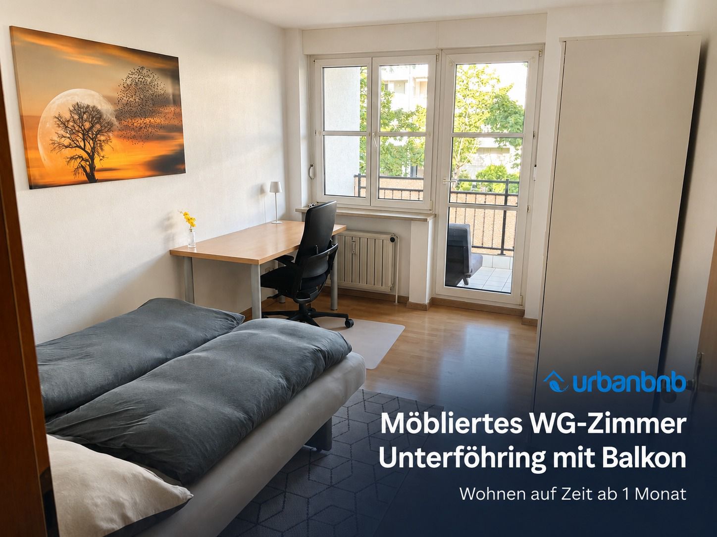Zimmer 3 möbliertes WG-Zimmer mit eigenem Balkon in Unterföhring