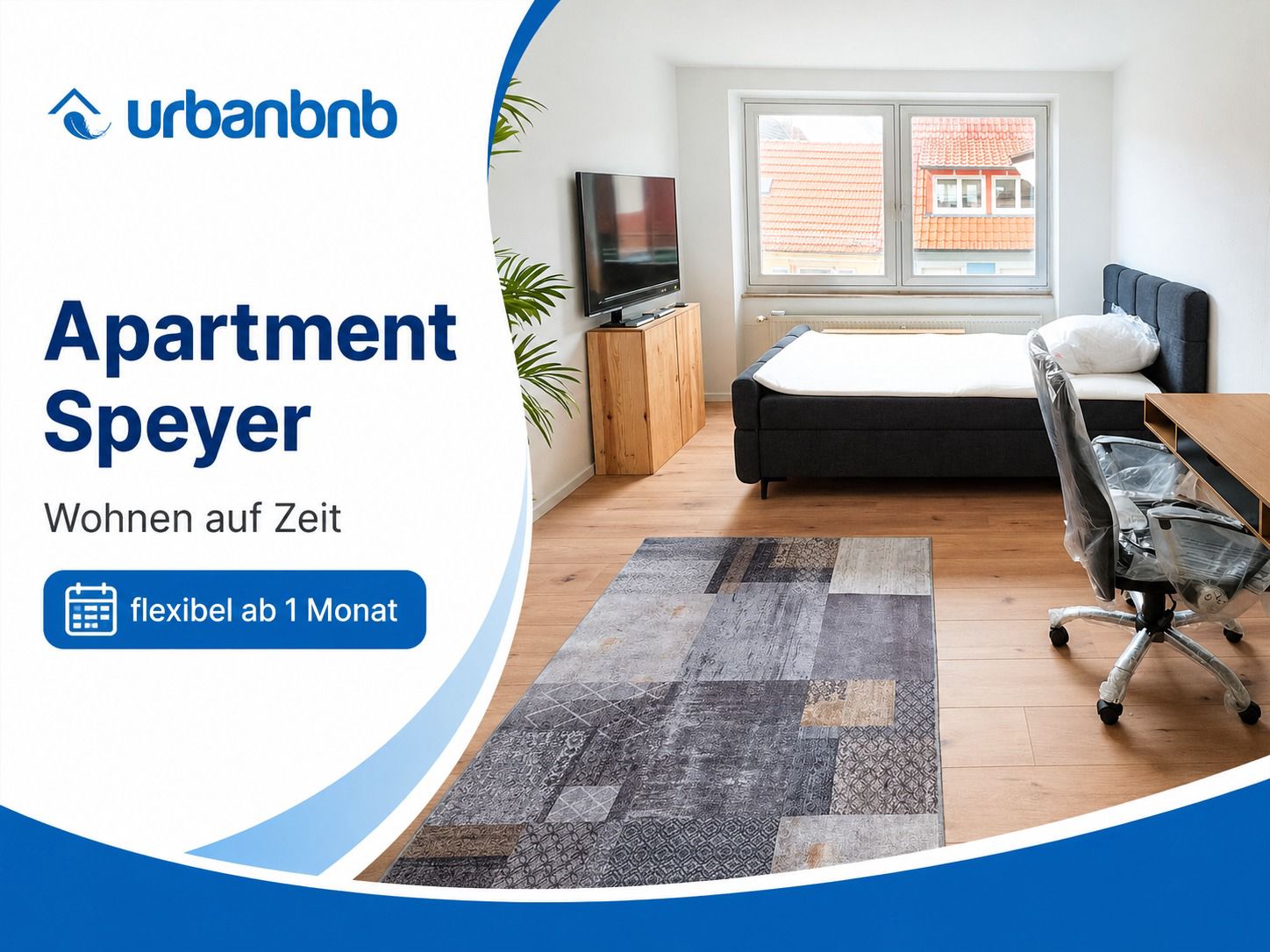 Apartment 4048 in Speyer für möbliertes Wohnen auf Zeit mit Bett Sofa und Arbeitsplatz
