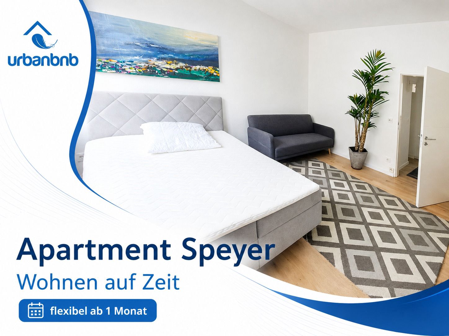 Apartment 4051 in Speyer für Wohnen auf Zeit mit Bett Arbeitsplatz und TV