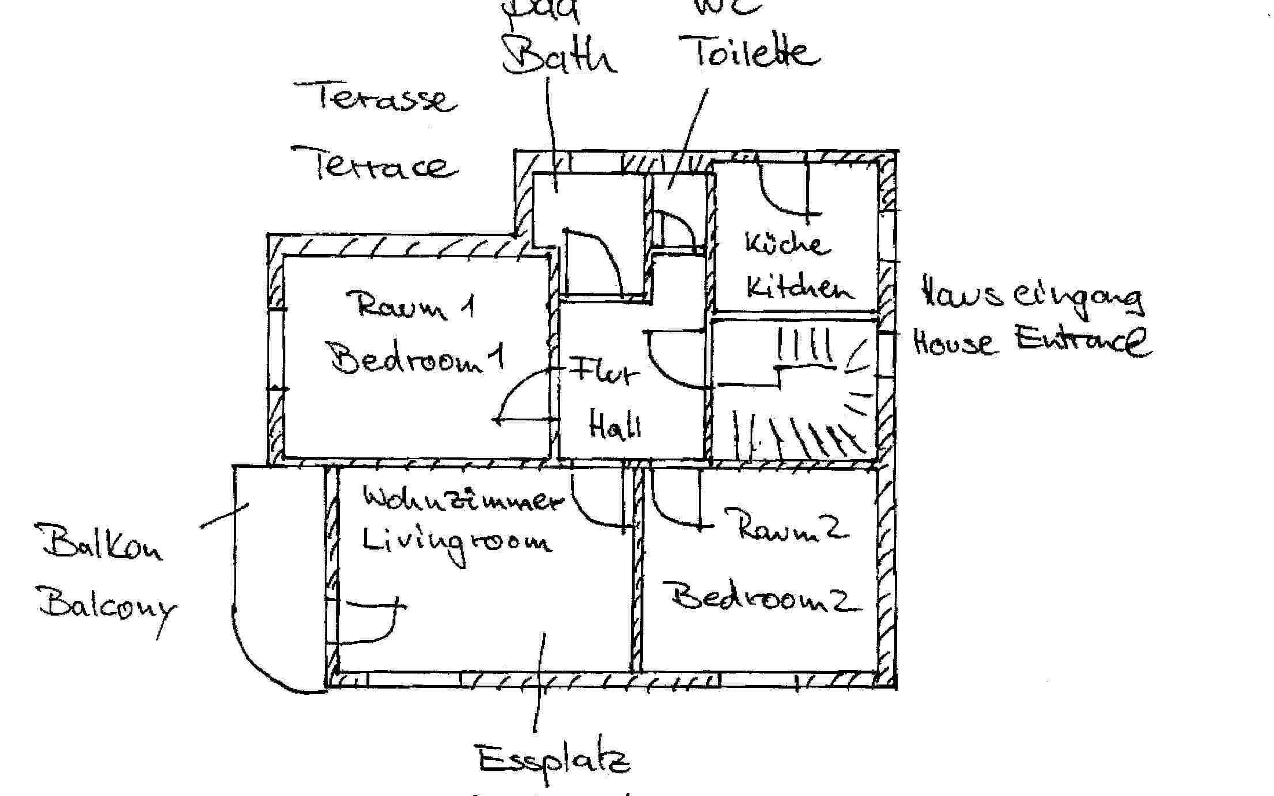Grundriss 3-Zimmer Monteurwohnung Stuttgart Heslach