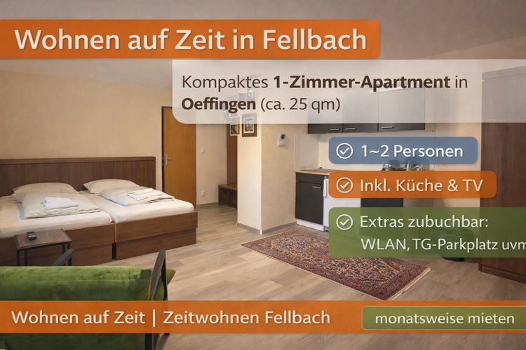 Möbliertes Apartment mit eigener Küche in Fellbach, circa 25 Quadratmeter
